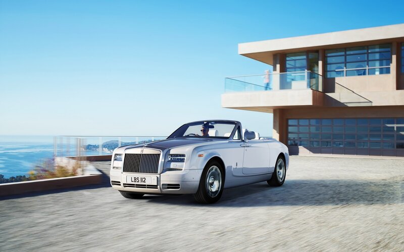 Silver Convertible Car — White, Serene, Afternoon, Photograph, Modern House