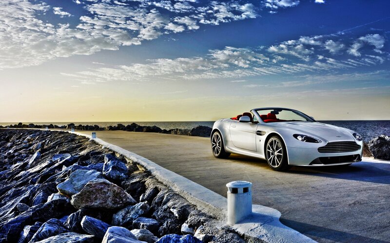 Silver Convertible Car — White, Serene, Sunset