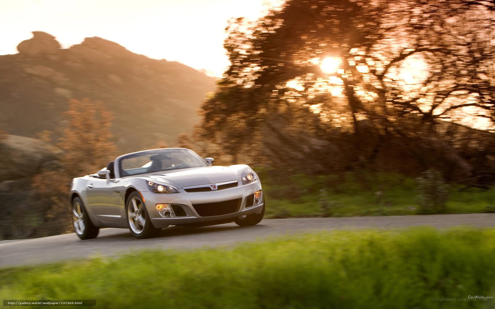 Silver convertible on a scenic road