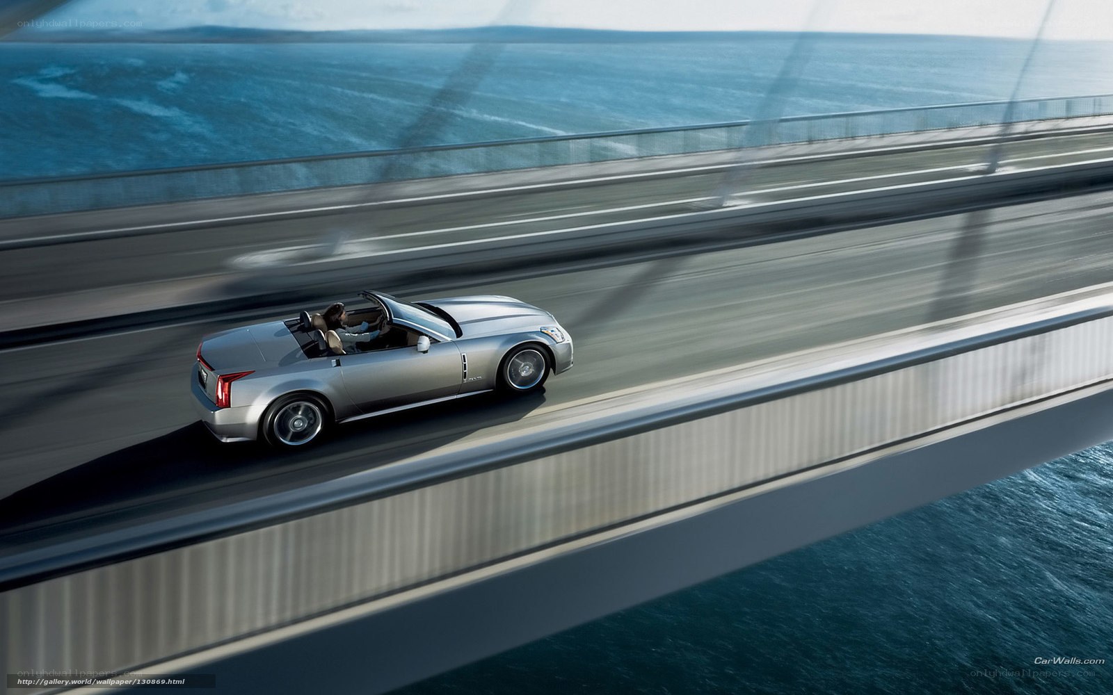 Silver convertible on coastal bridge
