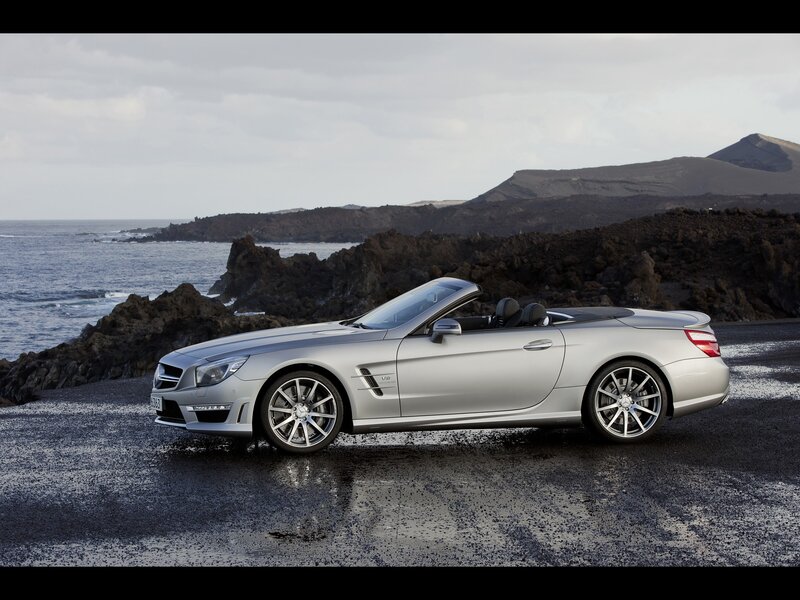 Silver convertible on rocky coast