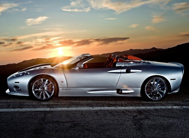 Silver Convertible Sports Car — Dramatic, Sunset