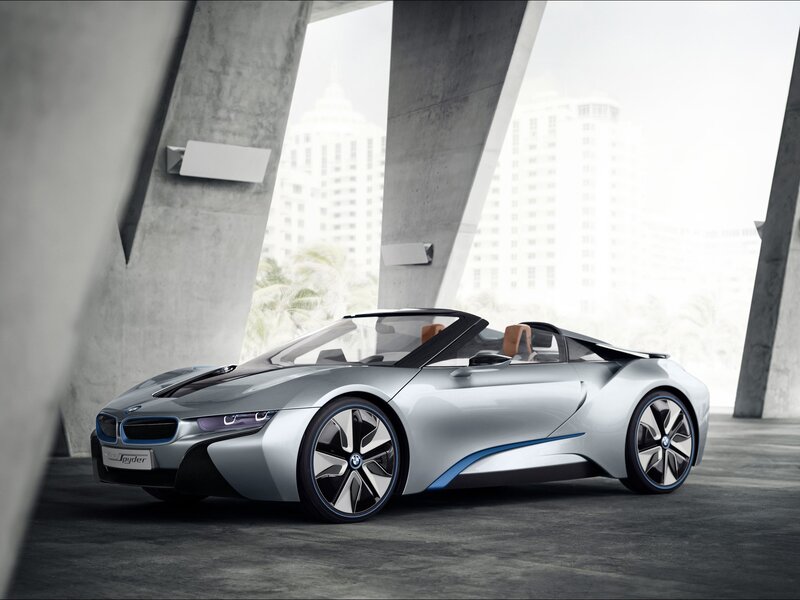 Silver Convertible Sports Car — Modern, Photograph, Concrete Structure