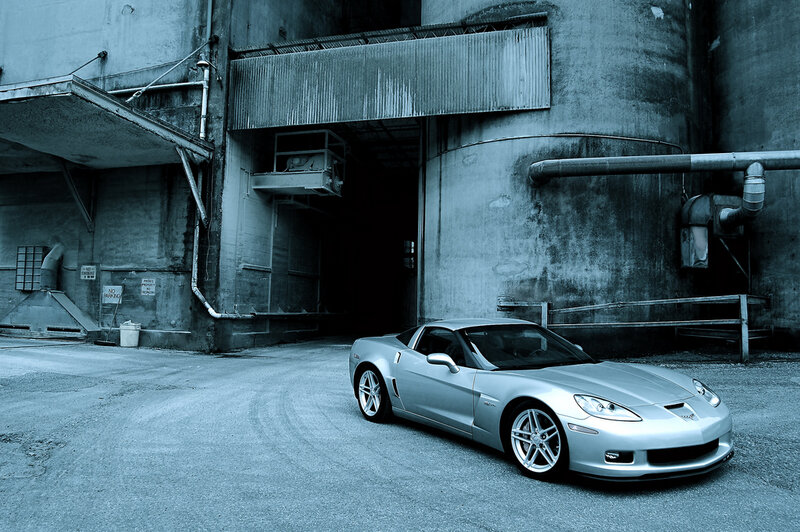 Silver Corvette Car — Gray, Dramatic