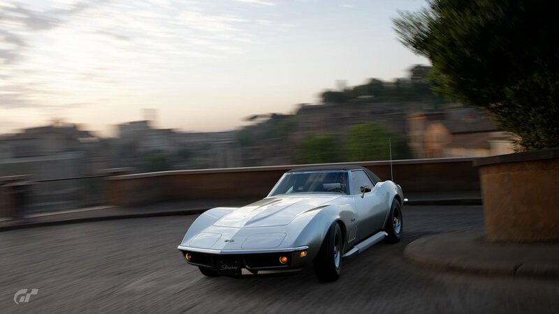 Silver Corvette Driving