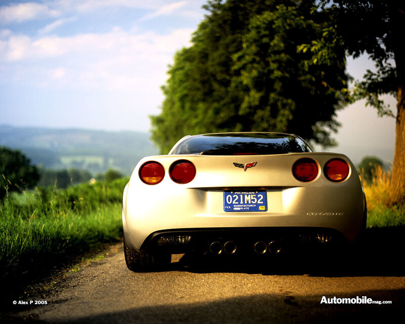 Silver Corvette on a country road