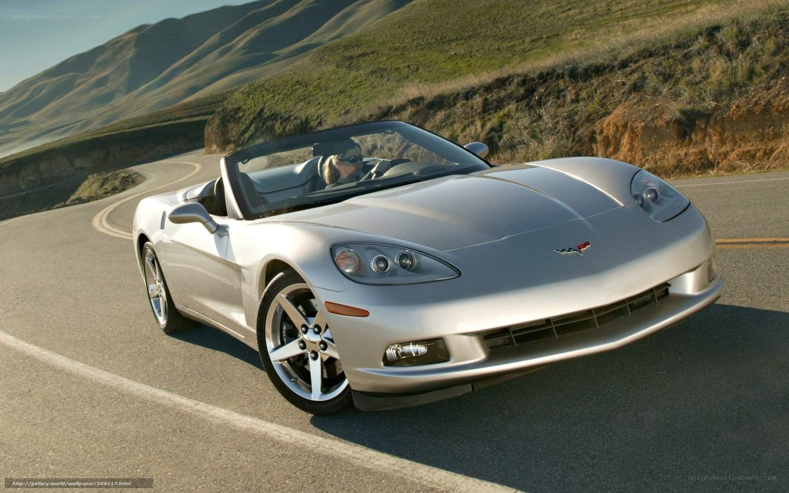 Silver Corvette on a winding road