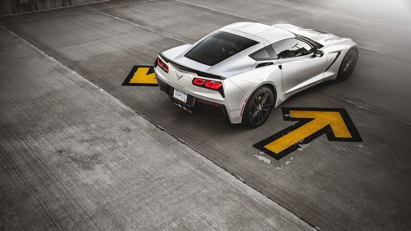 Silver Corvette Sports Car — Gray, Dramatic, Photograph, Road