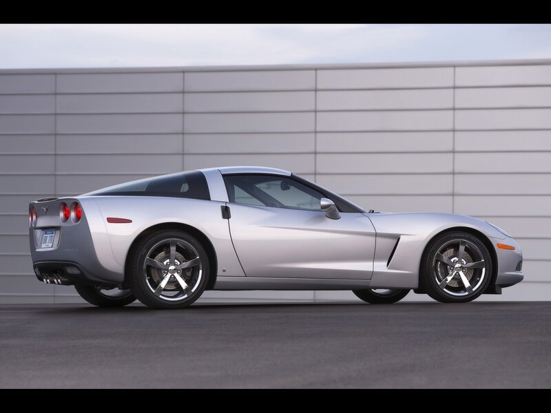 Silver Corvette Sports Car — Neutral, Photograph, Wall, Road
