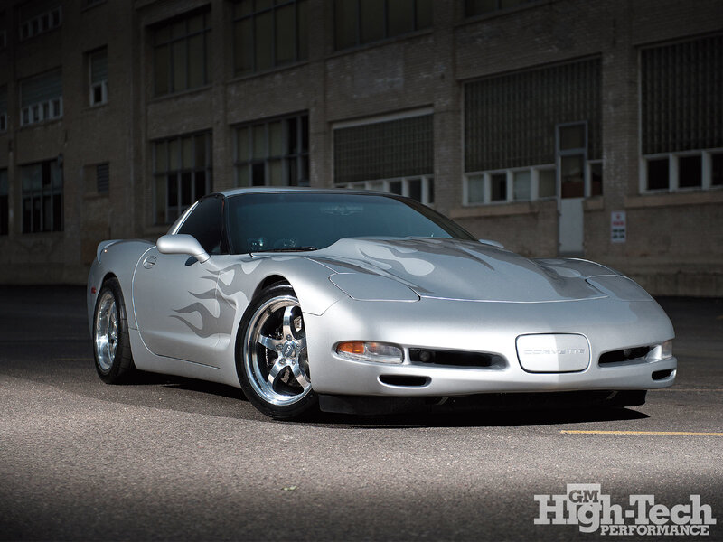 Silver Corvette with Flame Decals