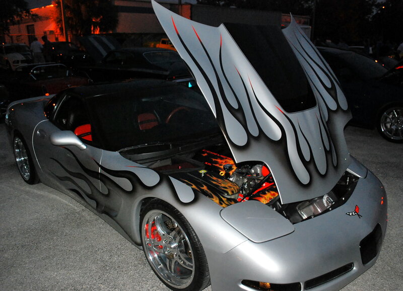Silver Corvette with Flames