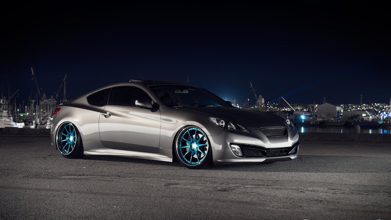 Silver Coupe Car — Gray, Dramatic, Night, Photograph, Cranes