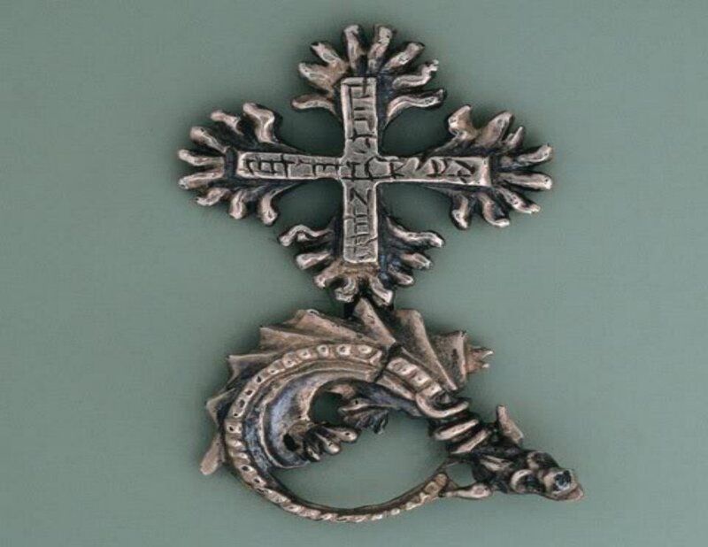 Silver Cross and Dragon Pendant
