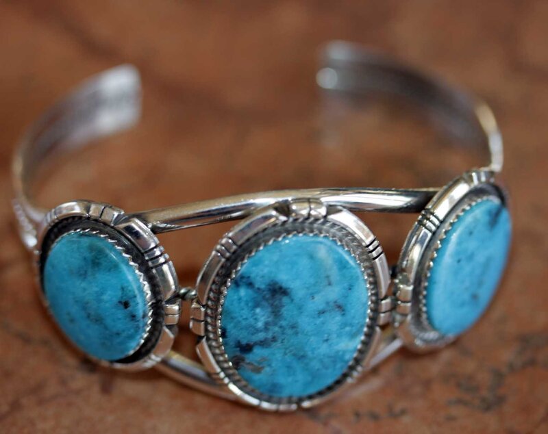 silver cuff with turquoise stones