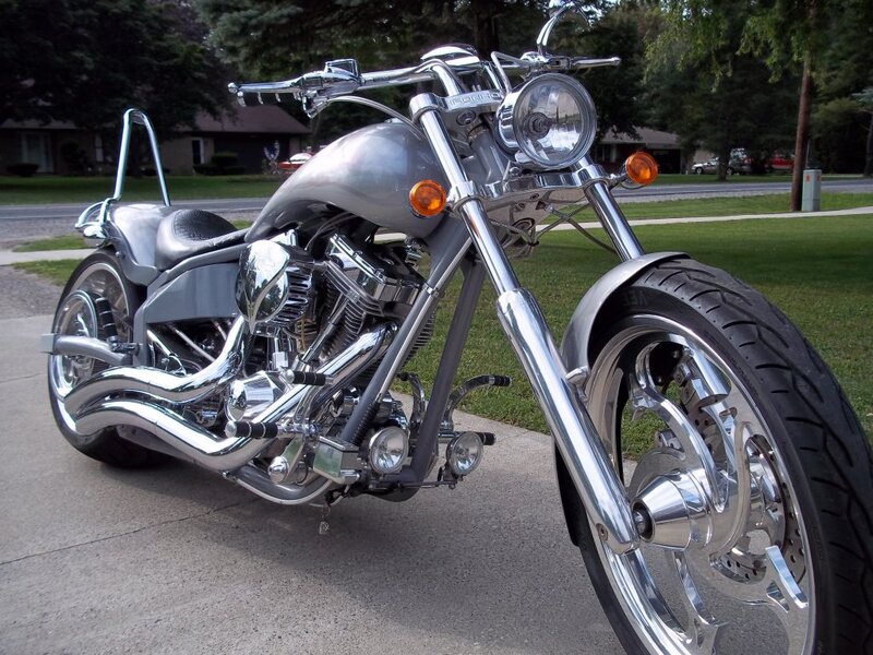 Silver Custom Chopper Motorcycle — Calm