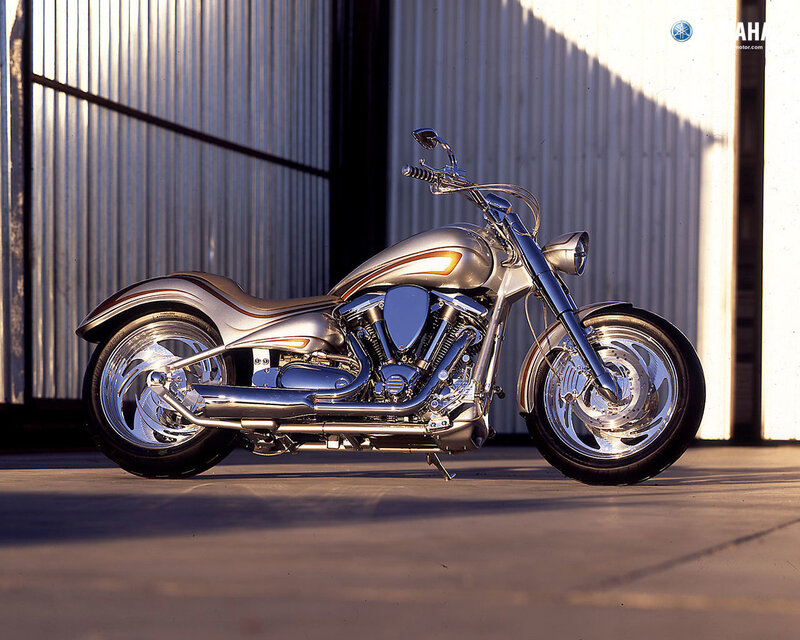 Silver Custom Chopper Motorcycle — Dramatic