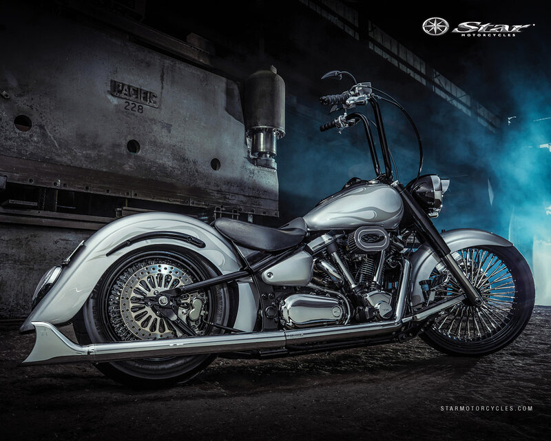 Silver Custom Motorcycle — Dramatic, Night