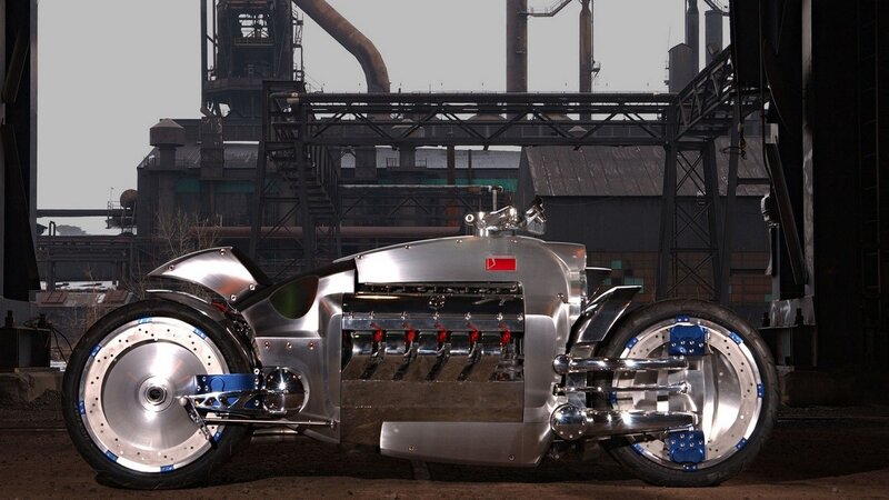 Silver Custom Motorcycle — Dramatic, Photograph, Industrial Plant