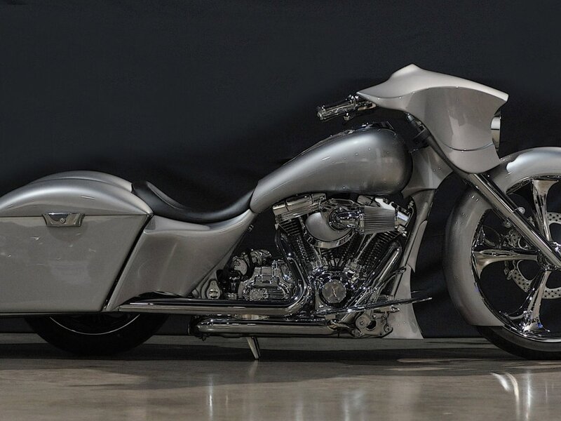 Silver Custom Motorcycle — Dramatic, Photograph
