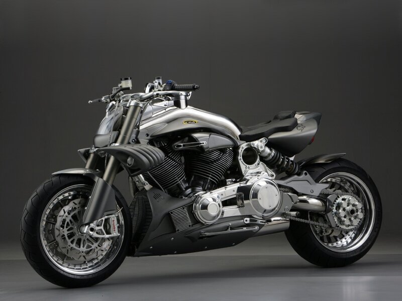 Silver Custom Motorcycle — Dramatic