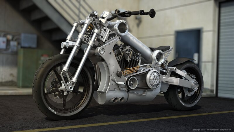 Silver Custom Motorcycle — Industrial, 3d Render