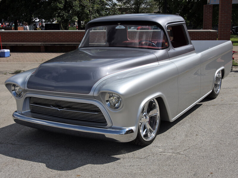 Silver Custom Pickup Truck — Calm, Afternoon, Photograph, Brick Wall