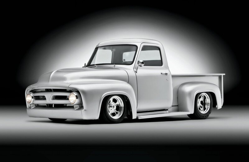 Silver Custom Pickup Truck — Dramatic, Photograph, Headlights
