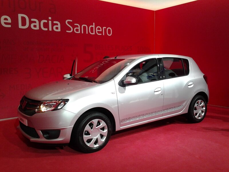 Silver Dacia Sandero on display