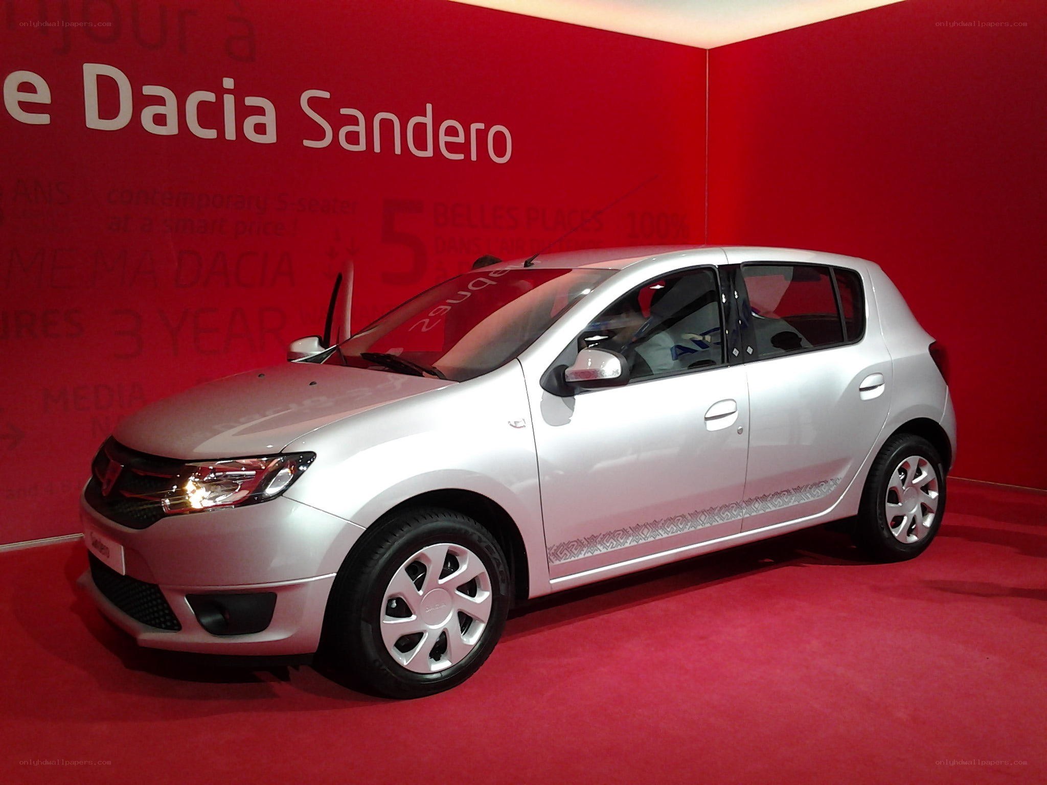 Silver Dacia Sandero on display