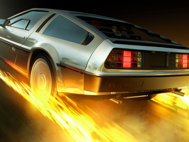 Silver DeLorean Car — Dramatic, Night