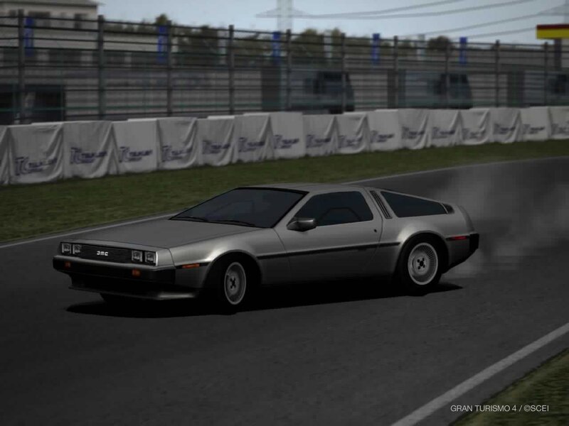 Silver Delorean on Racetrack