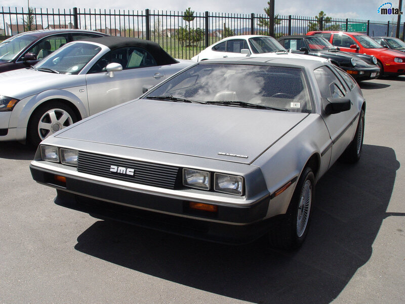 Silver DeLorean sports car