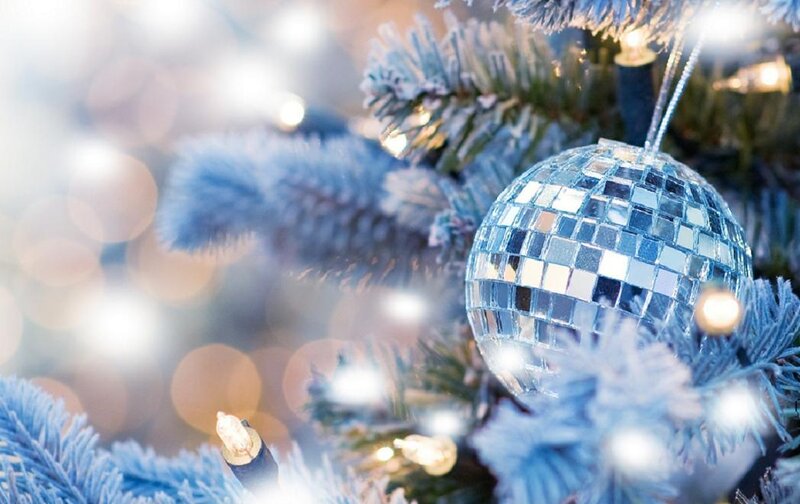 Silver Disco Ball Ornament — Blue