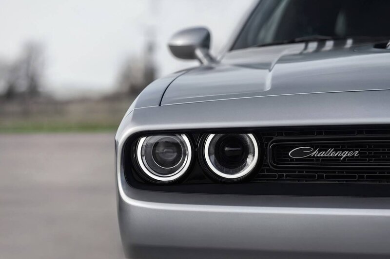 Silver Dodge Challenger — Dramatic, Photograph, Headlights