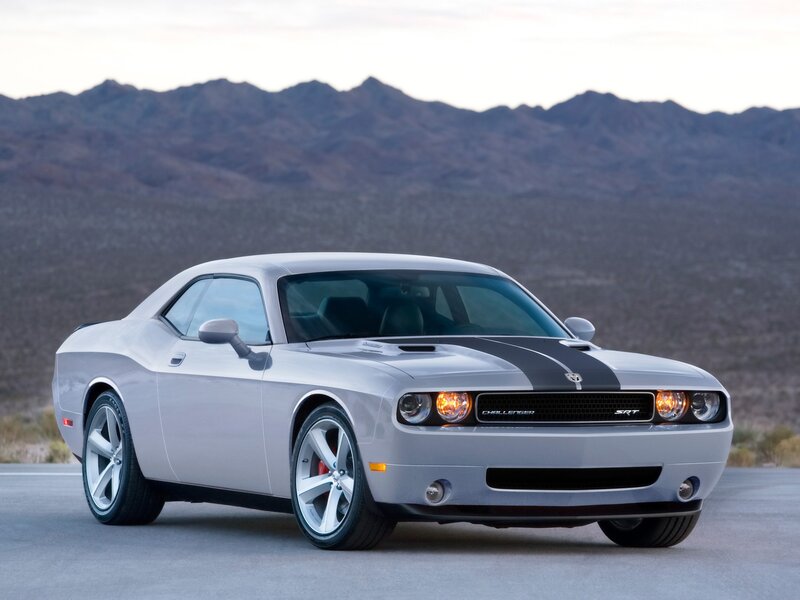 Silver Dodge Challenger — Dramatic, Sunset