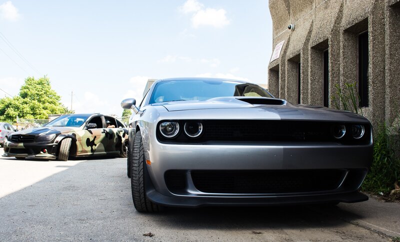 Silver Dodge Challenger — Gray, Dramatic, Afternoon