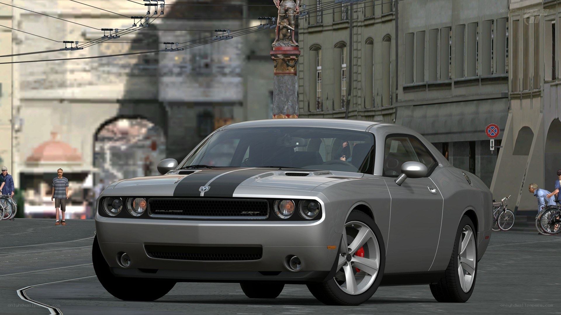 Silver Dodge Challenger in city