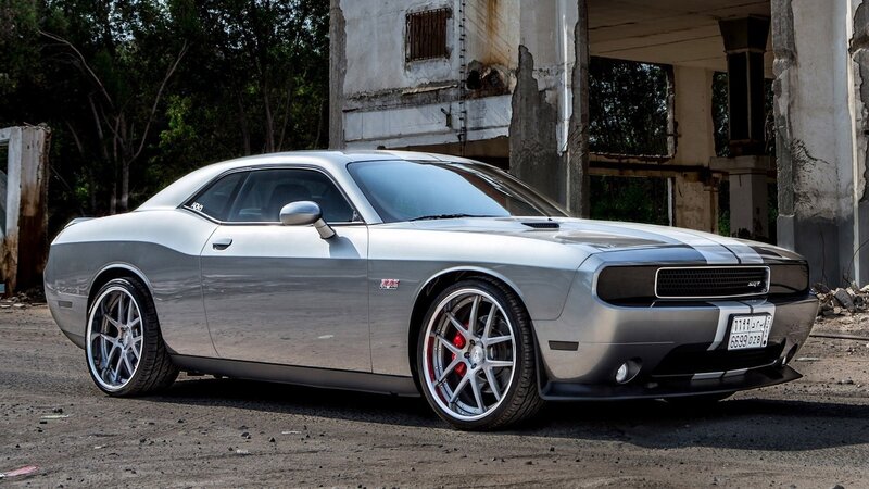Silver Dodge Challenger in urban decay