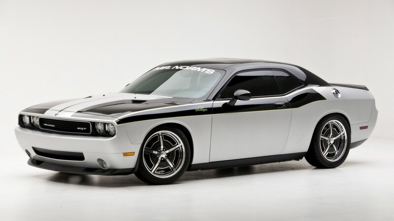 Silver Dodge Challenger — Neutral, Photograph, Black Stripes, Custom Wheels