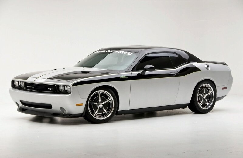 Silver Dodge Challenger — Neutral, Photograph, Black Stripes