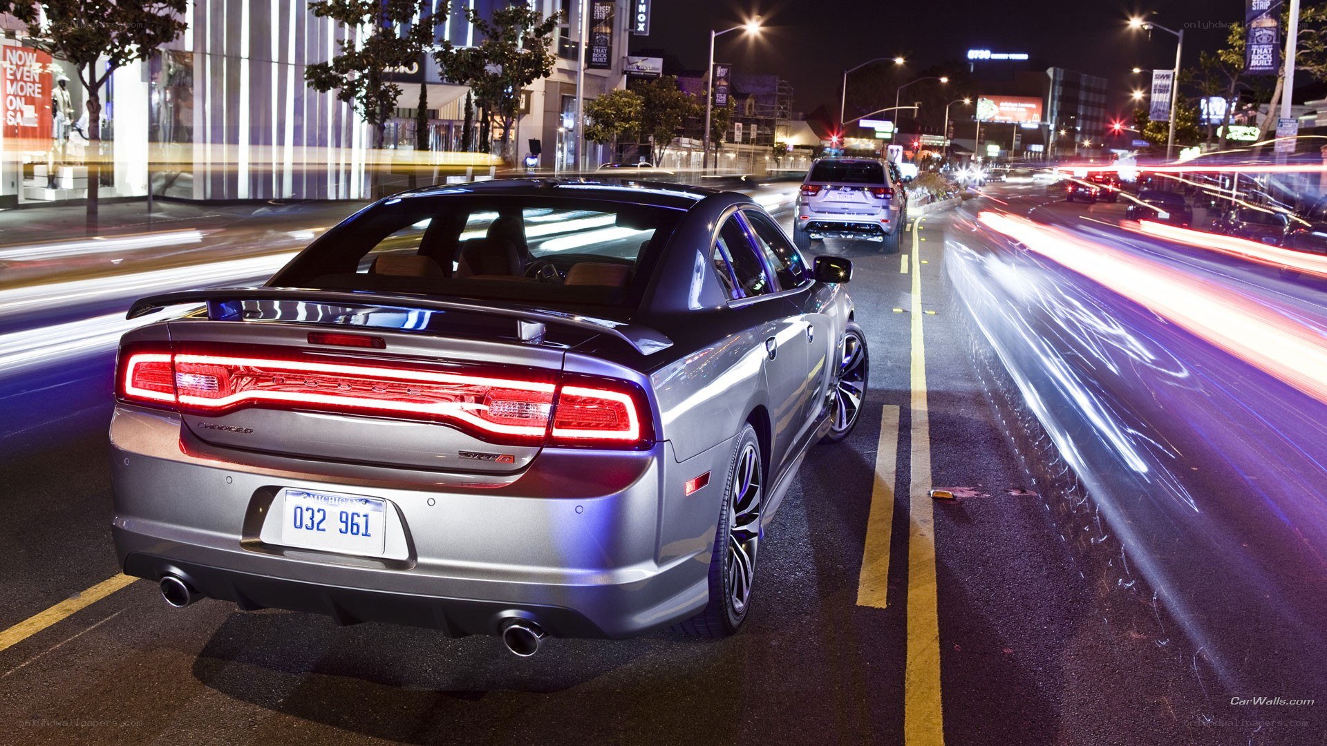 Silver Dodge Charger at night