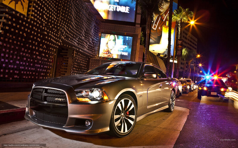 Silver Dodge Charger at night