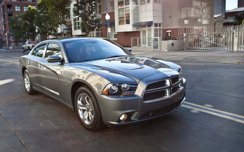 silver dodge charger on city street