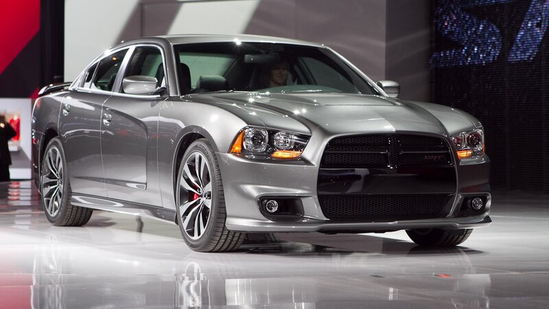 Silver Dodge Charger on display