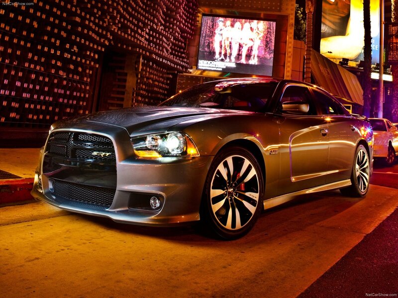 Silver Dodge Charger SRT8 at night