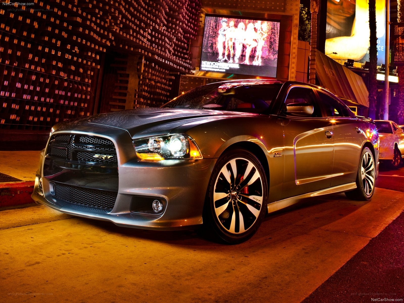 Silver Dodge Charger SRT8 at night