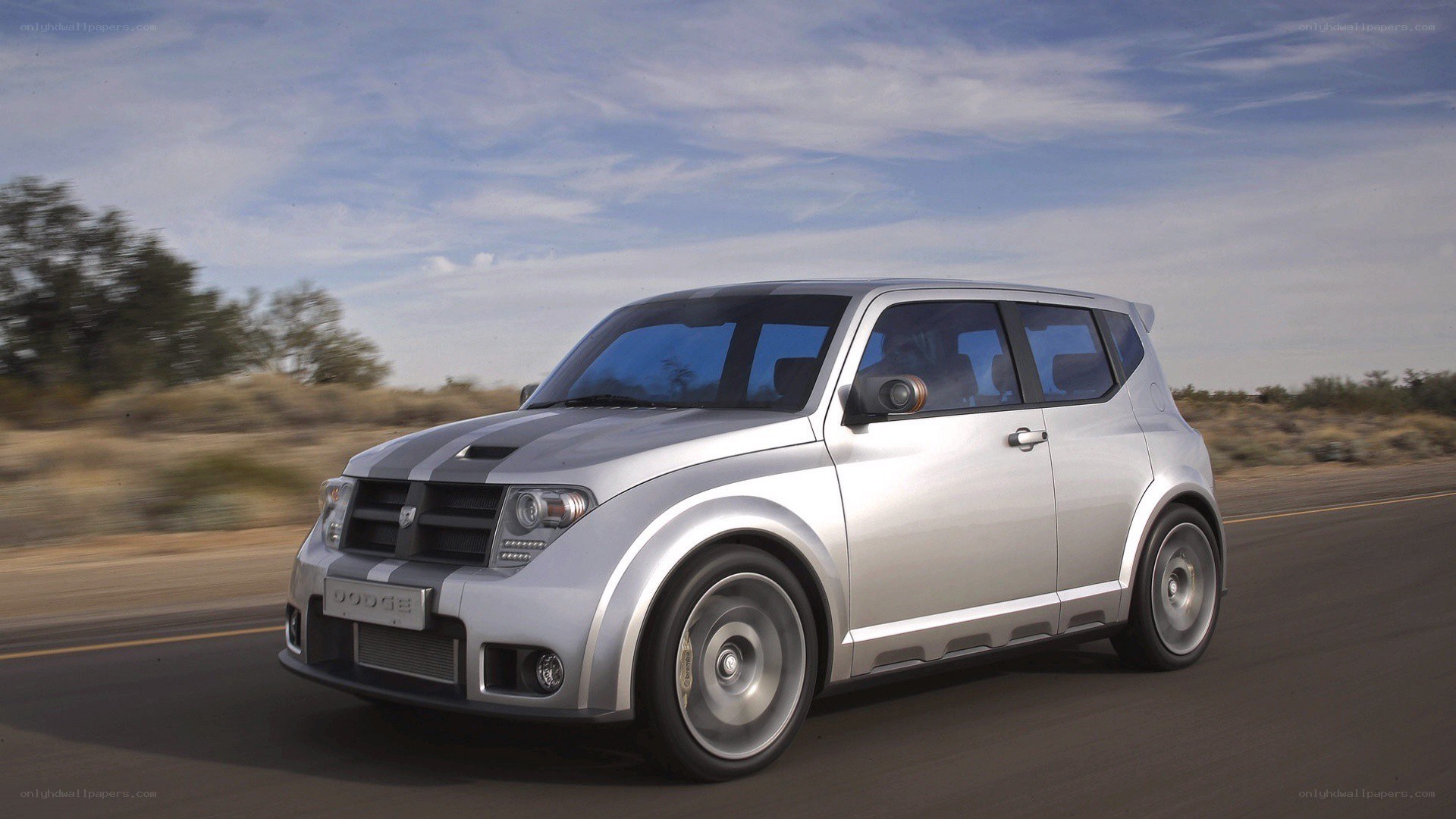Silver Dodge Concept Car on Road