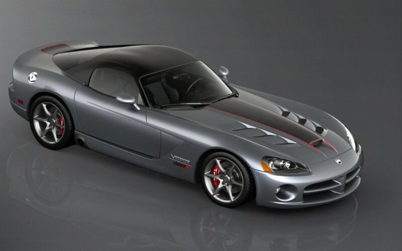 silver dodge viper sports car