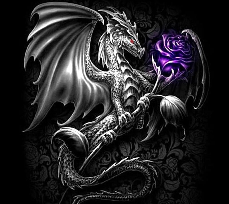 Silver Dragon Holding Rose