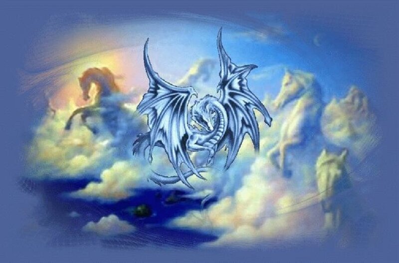 Silver Dragon in Clouds